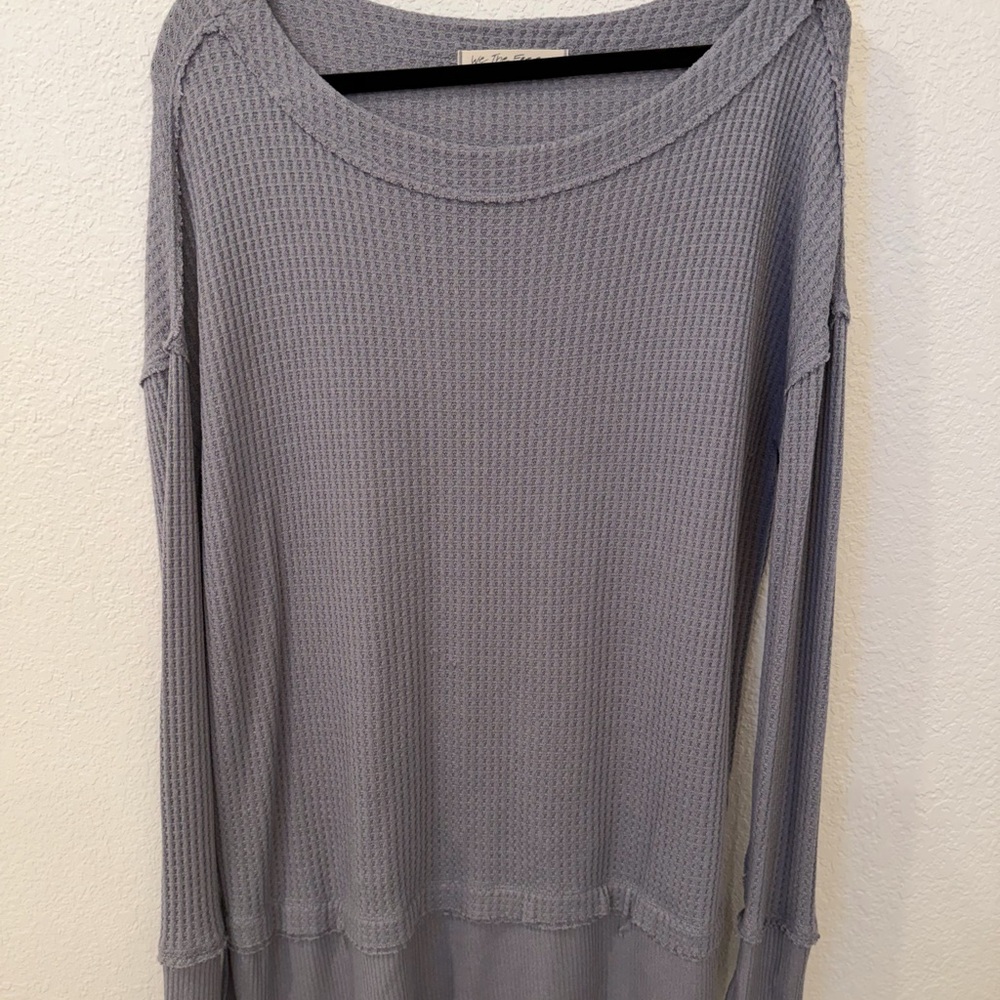We The Free Heather Gray Waffle Knit Top